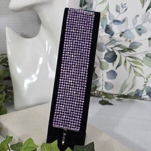 Gunmetal Wide Mesh Purple Rhinestone Bling Bracelet
